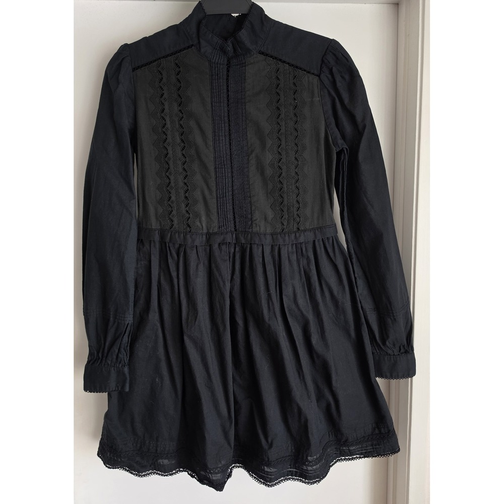 Lover Black Cotton Mini Dress 4 Long Sleeve Solid Romantic Bohemian Gothic Lace